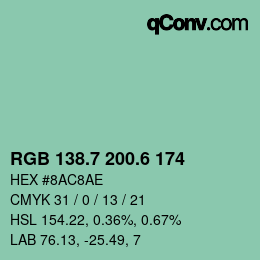 カラーコード: RGB 138.7 200.6 174 | qconv.com