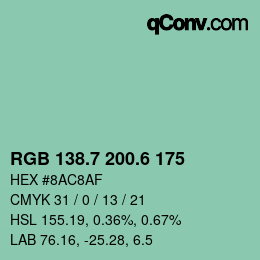 カラーコード: RGB 138.7 200.6 175 | qconv.com