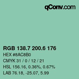 カラーコード: RGB 138.7 200.6 176 | qconv.com