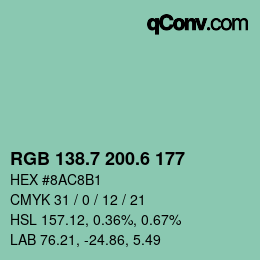 カラーコード: RGB 138.7 200.6 177 | qconv.com