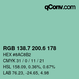 カラーコード: RGB 138.7 200.6 178 | qconv.com