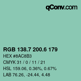カラーコード: RGB 138.7 200.6 179 | qconv.com