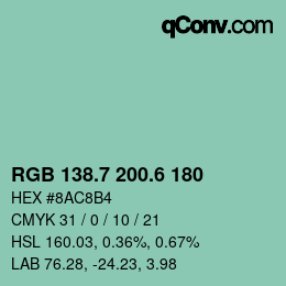 カラーコード: RGB 138.7 200.6 180 | qconv.com