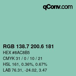 カラーコード: RGB 138.7 200.6 181 | qconv.com