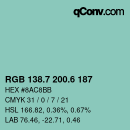 カラーコード: RGB 138.7 200.6 187 | qconv.com
