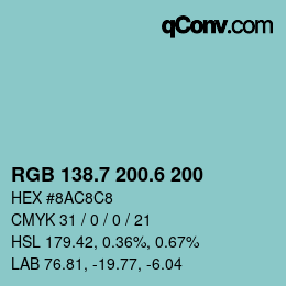 カラーコード: RGB 138.7 200.6 200 | qconv.com