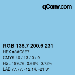 カラーコード: RGB 138.7 200.6 231 | qconv.com