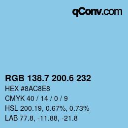 カラーコード: RGB 138.7 200.6 232 | qconv.com