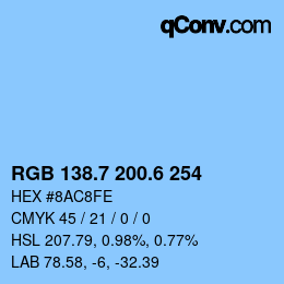 カラーコード: RGB 138.7 200.6 254 | qconv.com