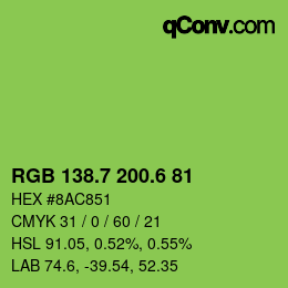 カラーコード: RGB 138.7 200.6 81 | qconv.com