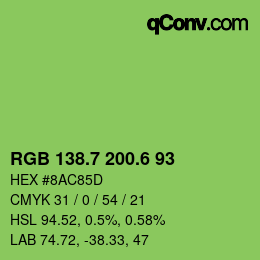 カラーコード: RGB 138.7 200.6 93 | qconv.com