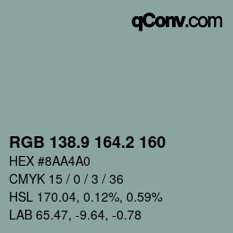 Color code: RGB 138.9 164.2 160 | qconv.com