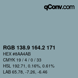 カラーコード: RGB 138.9 164.2 171 | qconv.com