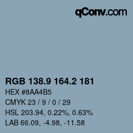 カラーコード: RGB 138.9 164.2 181 | qconv.com