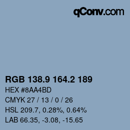カラーコード: RGB 138.9 164.2 189 | qconv.com