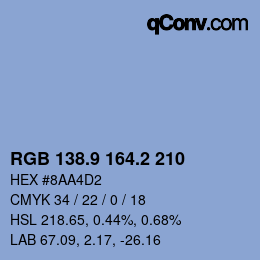 カラーコード: RGB 138.9 164.2 210 | qconv.com