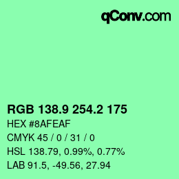 カラーコード: RGB 138.9 254.2 175 | qconv.com
