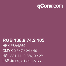 カラーコード: RGB 138.9 74.2 105 | qconv.com
