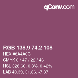 カラーコード: RGB 138.9 74.2 108 | qconv.com
