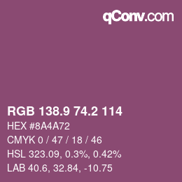カラーコード: RGB 138.9 74.2 114 | qconv.com