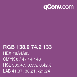 カラーコード: RGB 138.9 74.2 133 | qconv.com