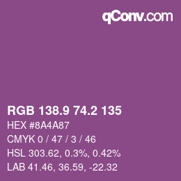 カラーコード: RGB 138.9 74.2 135 | qconv.com