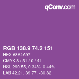カラーコード: RGB 138.9 74.2 151 | qconv.com