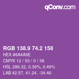 カラーコード: RGB 138.9 74.2 158 | qconv.com