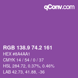 カラーコード: RGB 138.9 74.2 161 | qconv.com