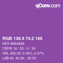 カラーコード: RGB 138.9 74.2 166 | qconv.com