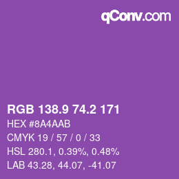 カラーコード: RGB 138.9 74.2 171 | qconv.com