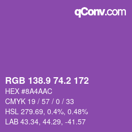 カラーコード: RGB 138.9 74.2 172 | qconv.com