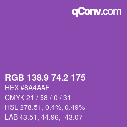 カラーコード: RGB 138.9 74.2 175 | qconv.com