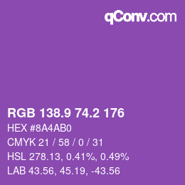 カラーコード: RGB 138.9 74.2 176 | qconv.com
