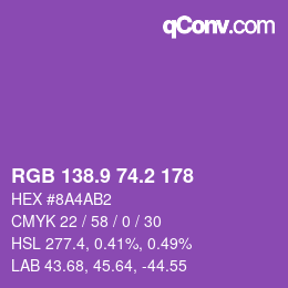 カラーコード: RGB 138.9 74.2 178 | qconv.com