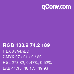 カラーコード: RGB 138.9 74.2 189 | qconv.com