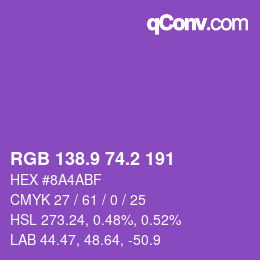 カラーコード: RGB 138.9 74.2 191 | qconv.com