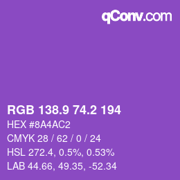 カラーコード: RGB 138.9 74.2 194 | qconv.com