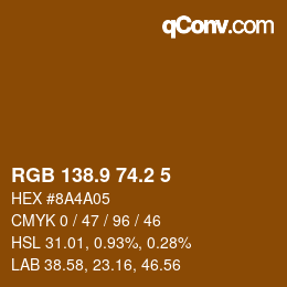 カラーコード: RGB 138.9 74.2 5 | qconv.com