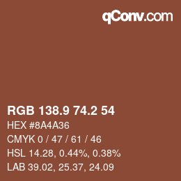 カラーコード: RGB 138.9 74.2 54 | qconv.com