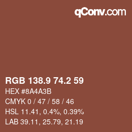 Color code: RGB 138.9 74.2 59 | qconv.com