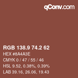 Color code: RGB 138.9 74.2 62 | qconv.com