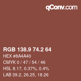 カラーコード: RGB 138.9 74.2 64 | qconv.com