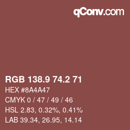 Color code: RGB 138.9 74.2 71 | qconv.com
