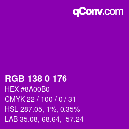 カラーコード: RGB 138 0 176 | qconv.com
