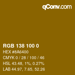 颜色代码: RGB 138 100 0 | qconv.com