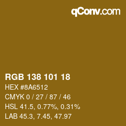 Color code: RGB 138 101 18 | qconv.com