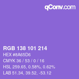 カラーコード: RGB 138 101 214 | qconv.com