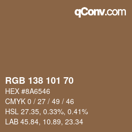 カラーコード: RGB 138 101 70 | qconv.com