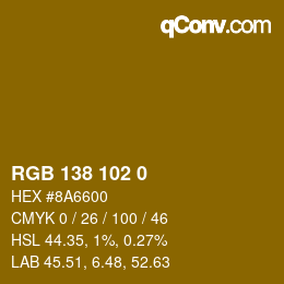 Color code: RGB 138 102 0 | qconv.com